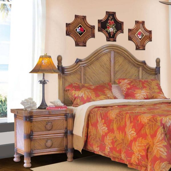 Coral Cove Rattan 2 Pc Bedroom Set with Queen Headboard and Nightstand Model CC-2PCSET By Spice Island Wicker