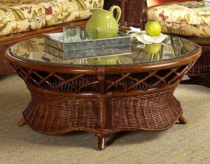 Eastwind Rattan Round Coffee Table with Glass Top from Classic Rattan Model 9345G