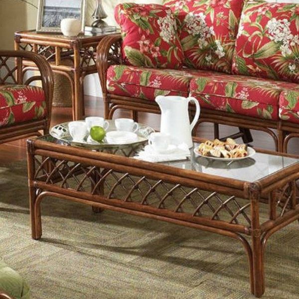 Grand Isle 3 Pc Table Set with 1 Coffee Table and 2 End Tables with Glass from Classic Rattan Model 3744-43G