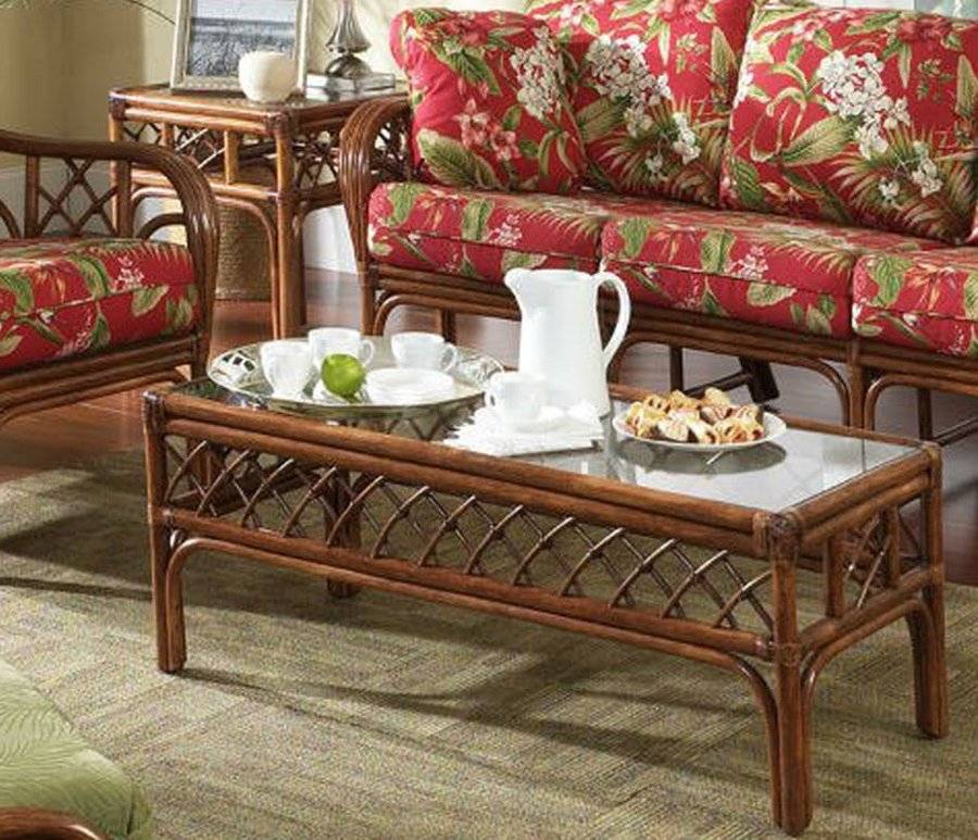 Grand Isle 3 Pc Table Set with 1 Coffee Table and 2 End Tables with Glass from Classic Rattan Model 3744-43G