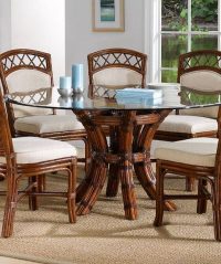 Saint Croix Dining Table with 54 Inch Round Glass from Classic Rattan Model 8359GL54