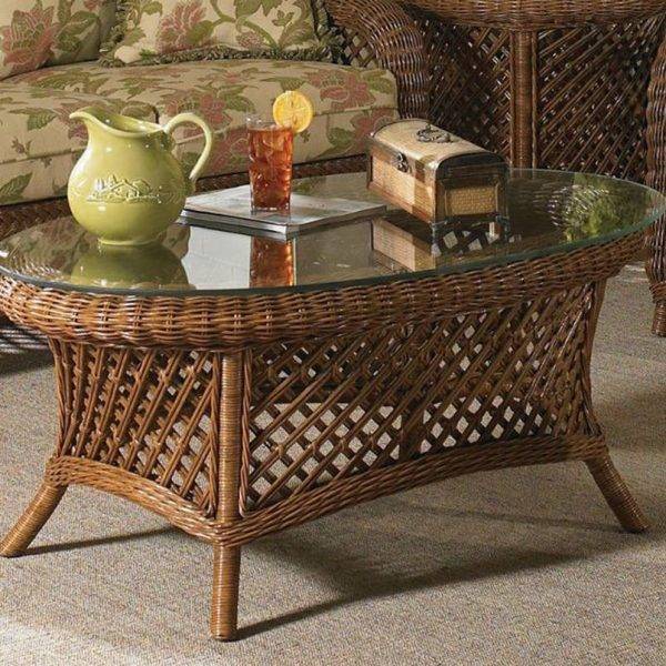 Summer Nites Wicker Coffee Table with Glass Top from Classic Rattan Model 9744G