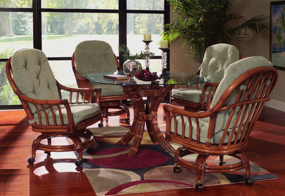 Walnut Grove 6 Pc Caster Dining Set from Classic Rattan