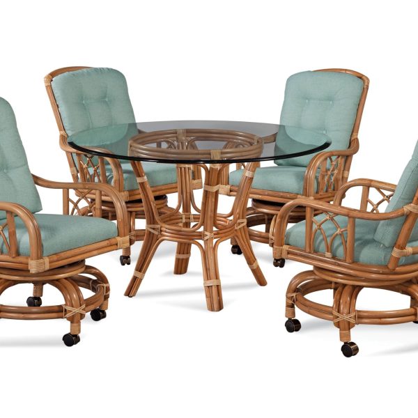 Edgewater Rattan 6 Pc Swivel-Rock Caster Dining Set 914-106SET Made in the USA by Braxton Culler