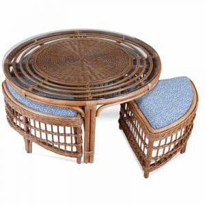 Raffles Indoor Round Cocktail Table with Four Benches by Braxton Culler Made in the USA Model 955-055