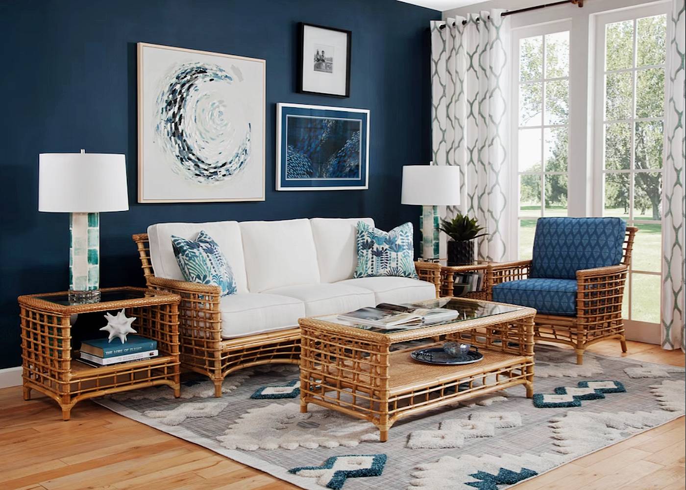 BRIDGEHAMPTON RATTAN LIVING ROOM SET BY BRAXTON CULLER