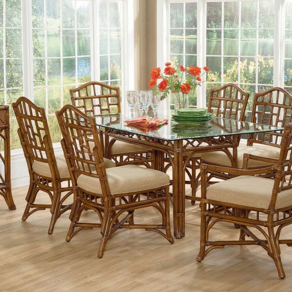 Chippendale Rattan Wicker 8 Pc Rectangle Dining Set with 78 Inch Table Model 970-RECTSET by Braxton Culler