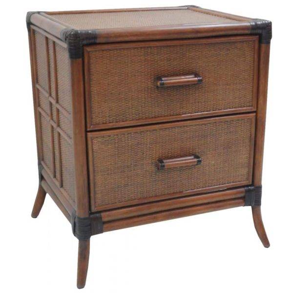 Palm Cove Rattan and Wicker 2-Drw Nightstand w/Glass Top by Hospitality Rattan 1102-5656-ATQ-GL