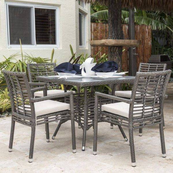 Set Includes: 1 42" Sq. table, 4 Arm chairs with cushions