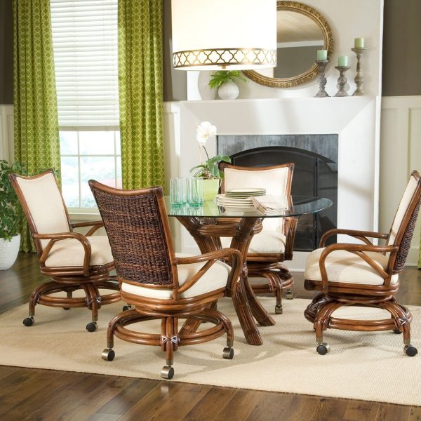 Raffles 6 Pc Swivel-Tilt Rock Caster Dining Set from Classic Rattan