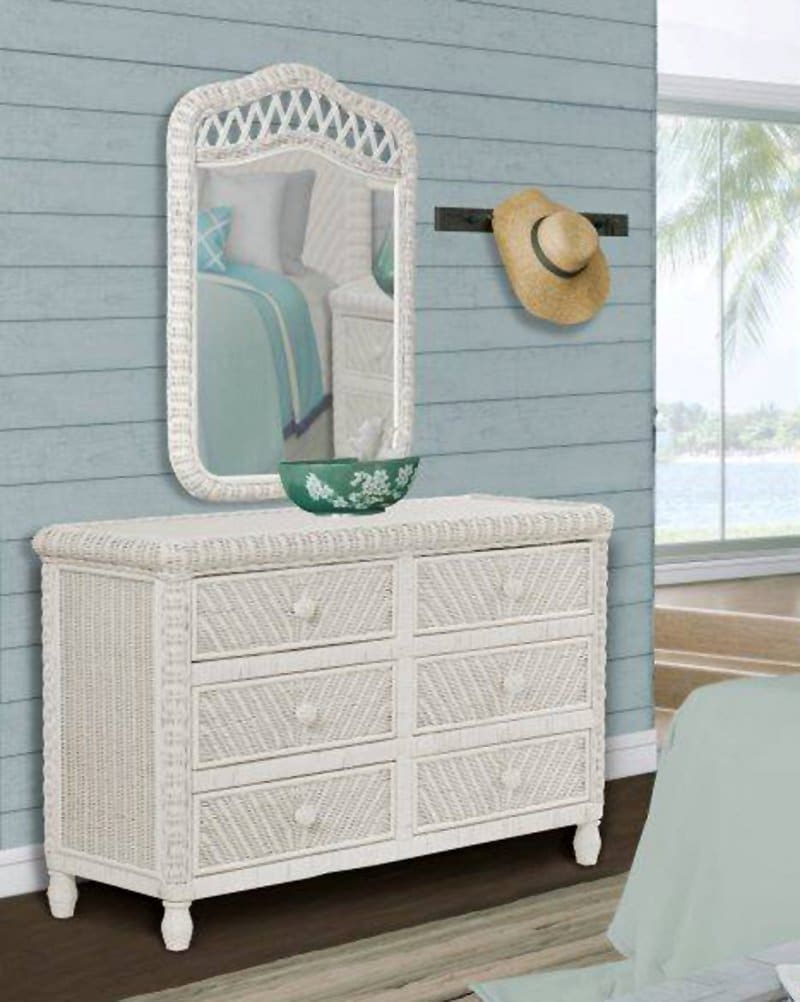 Santa Cruz White Wicker 2 Pc Set with Six Drawer Dresser and