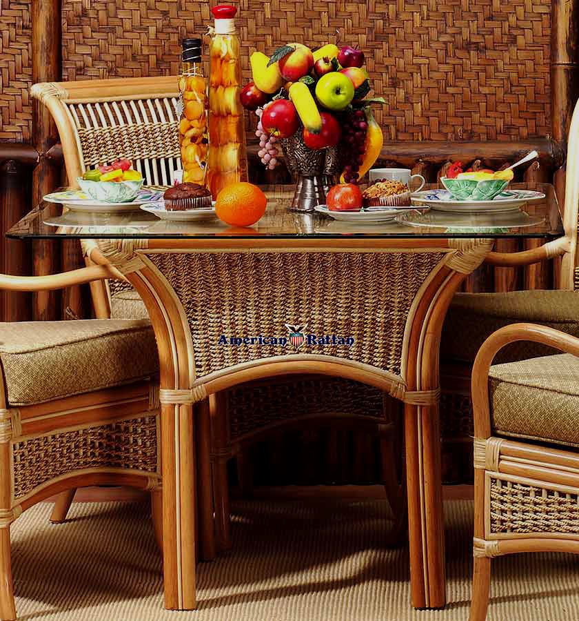 Spice Islands Rattan Dining Table and 42 inch Glass Model SIDT