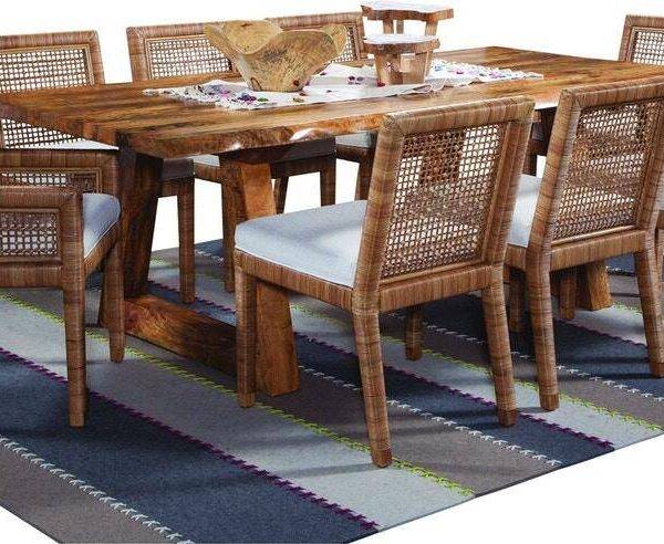 Bellport 7 Pc 82 Inch Rectangle Dining Set with Solid Wood Table and 8 Wicker Chairs – Model 2985-DT-SET