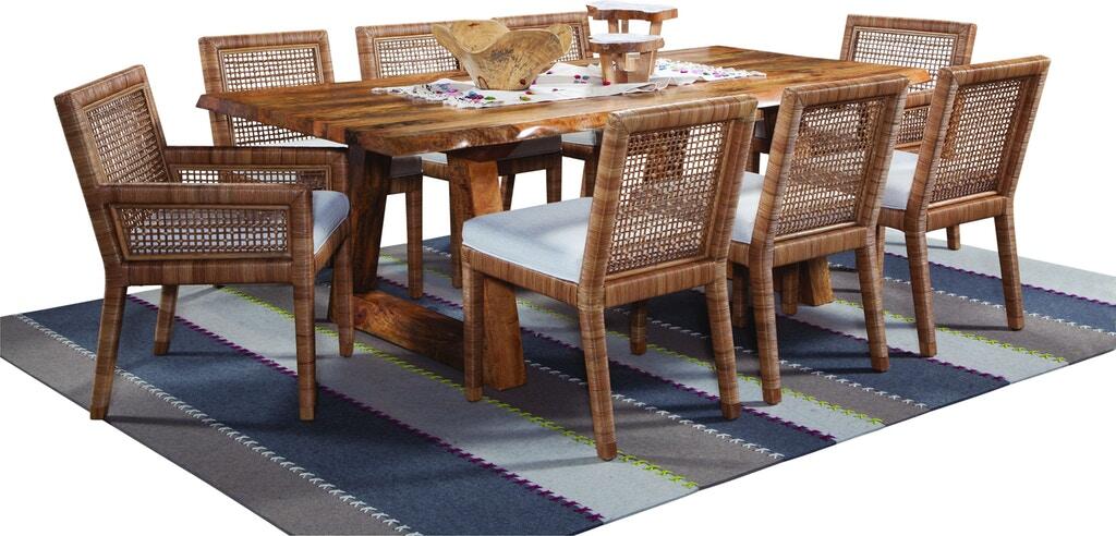 Bellport 7 Pc 82 Inch Rectangle Dining Set with Solid Wood Table and 8 Wicker Chairs – Model 2985-DT-SET
