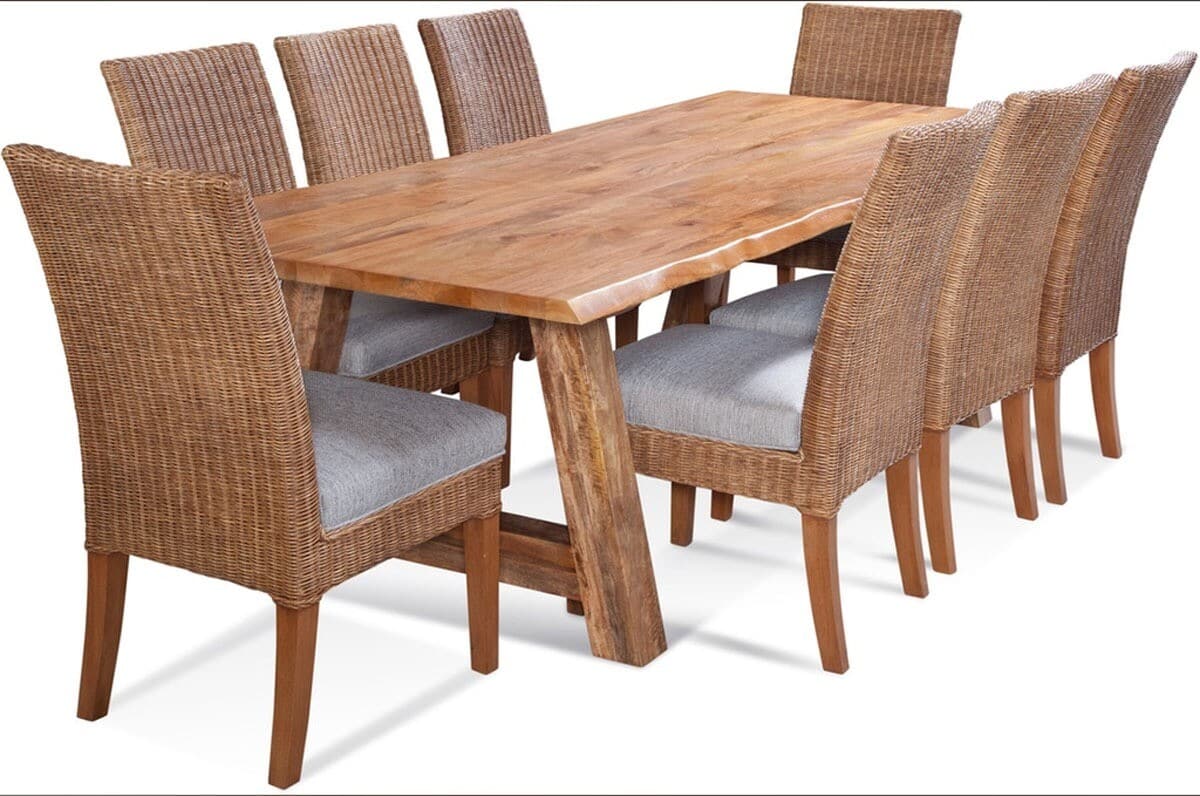 Bellport 7 Pc 102 Inch Rectangle Dining Set with Solid Wood Table and 8 Wicker Chairs – Model 2985-076A-SET – CLEARANCE SALE & FREE SHIPPING