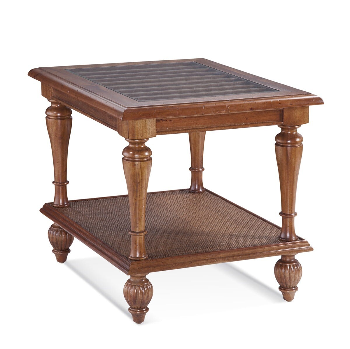 Grand View Solid Wood and Wicker End Table with Glass Top Model 934-071 by Braxton Culler