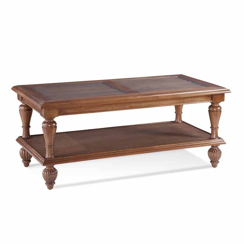 Grand View Solid Wood and Wicker Coffee Table with Glass Top Model 934-072 by Braxton Culler