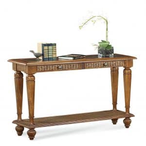 Grand View Solid Wood and Wicker Console Sofa Table with Glass Top Model 934-073 by Braxton Culler