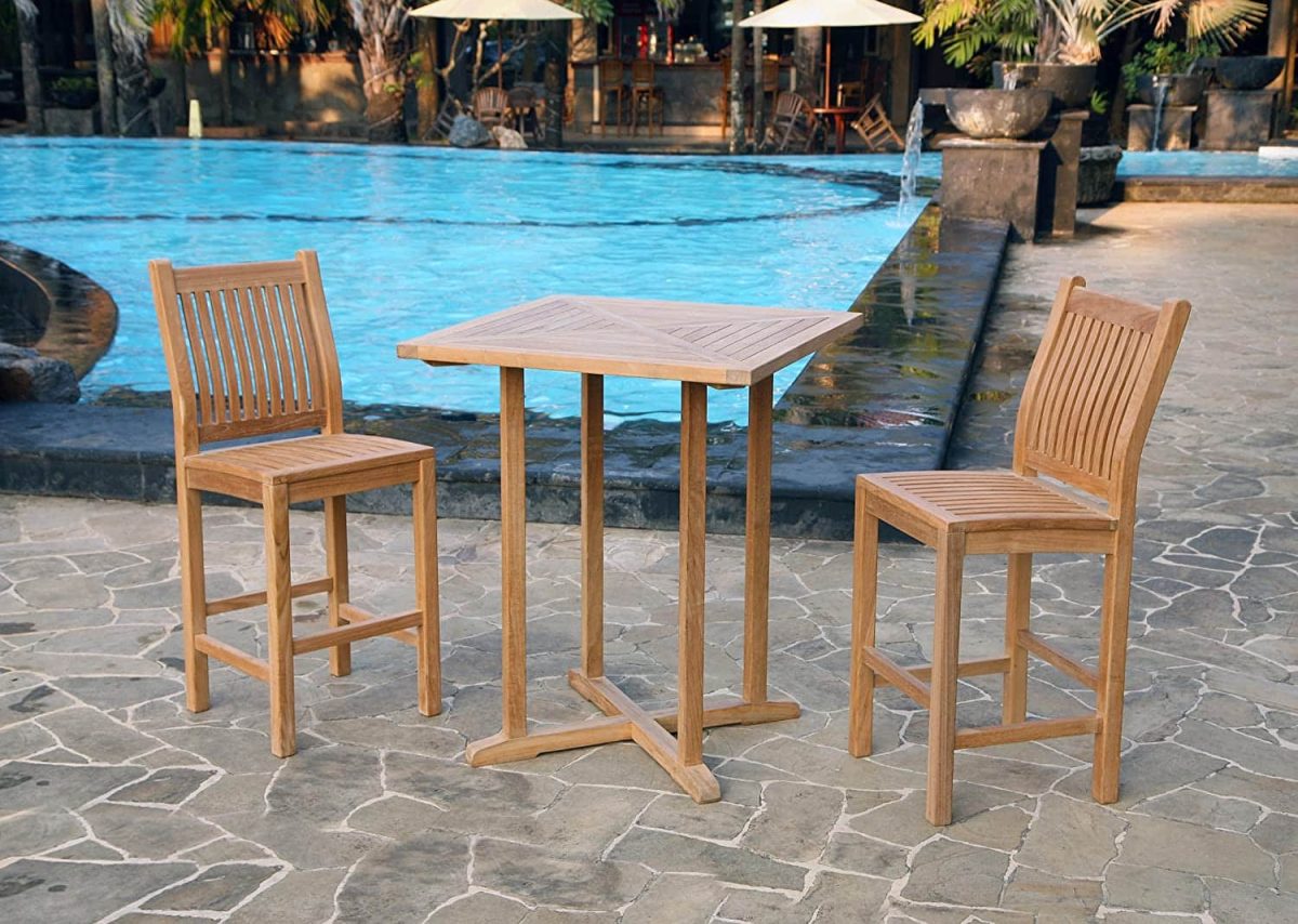 Teak 3 Pc Bar and Barstool Set