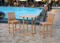 Teak 3 Pc Bar and Barstool Set