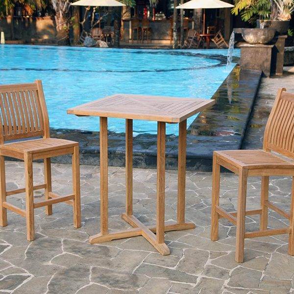 Teak 3 Pc Bar and Barstool Set