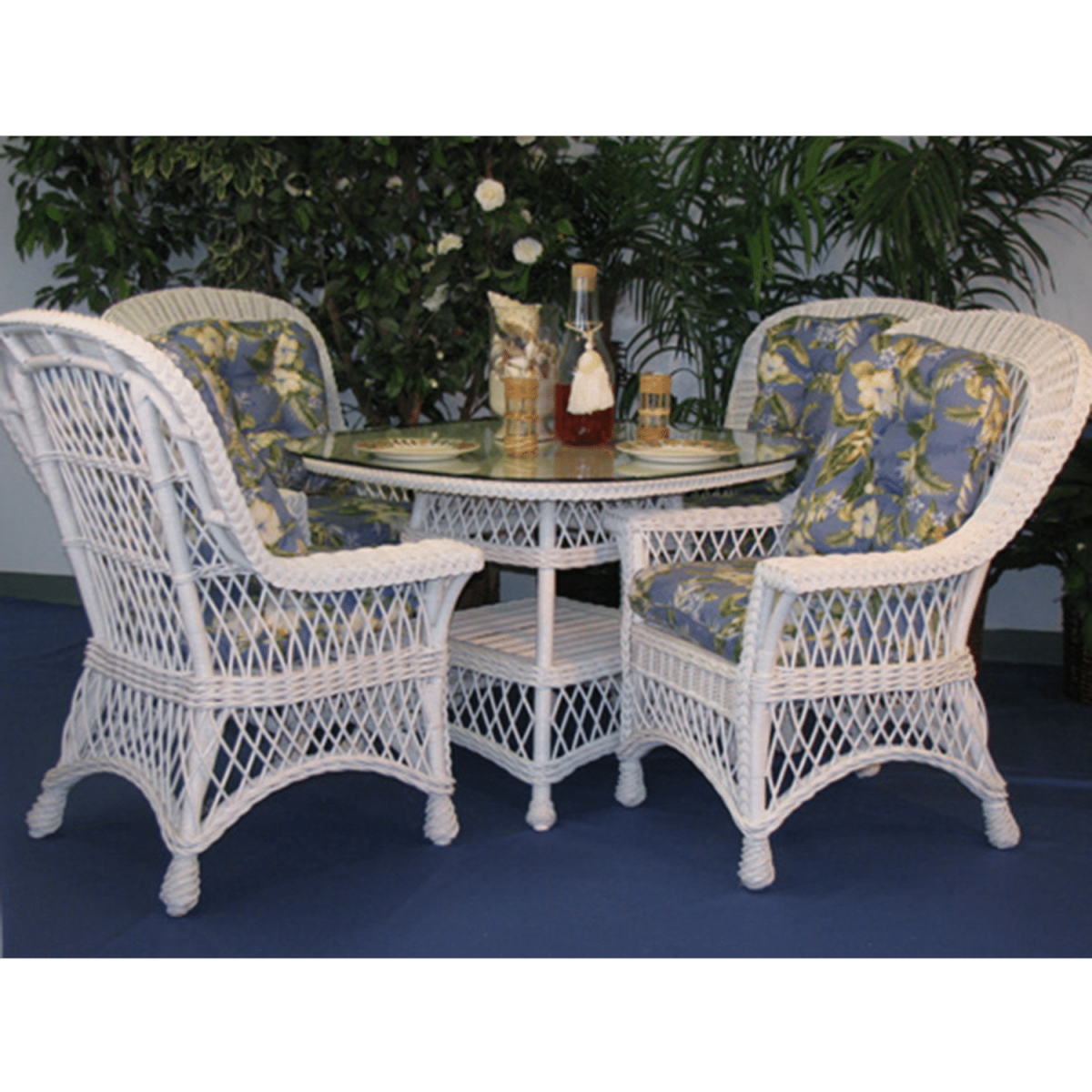 Bar Harbor White Rattan Dining 5 Pc Dining Set Model BHDS-w from Spice Island Wicker