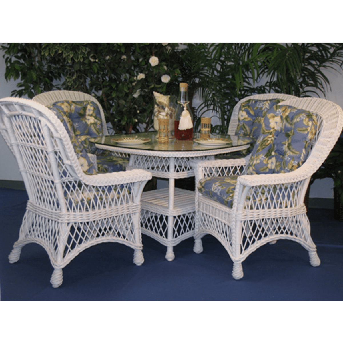 Bar Harbor White Rattan Dining 5 Pc Dining Set Model BHDS-w from Spice Island Wicker