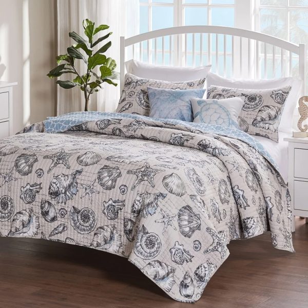 Bungalow Blue Coastal Reversible Quilt Blanket Set – Free Shipping