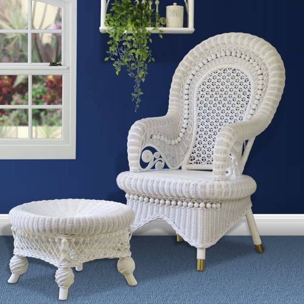 Country white chair and round ottoman