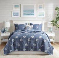 Harbor Seaside Coastal 4 Pc Blanket Sets in Blue or Aqua