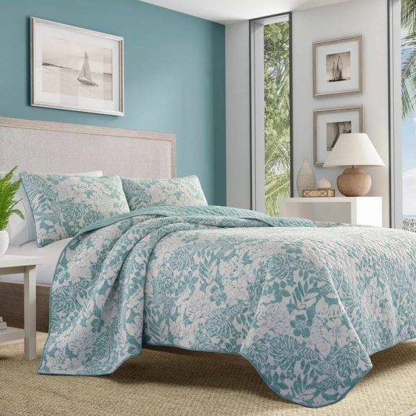 Laguna Blue 3 Pc Coastal Reversible Quilt Set