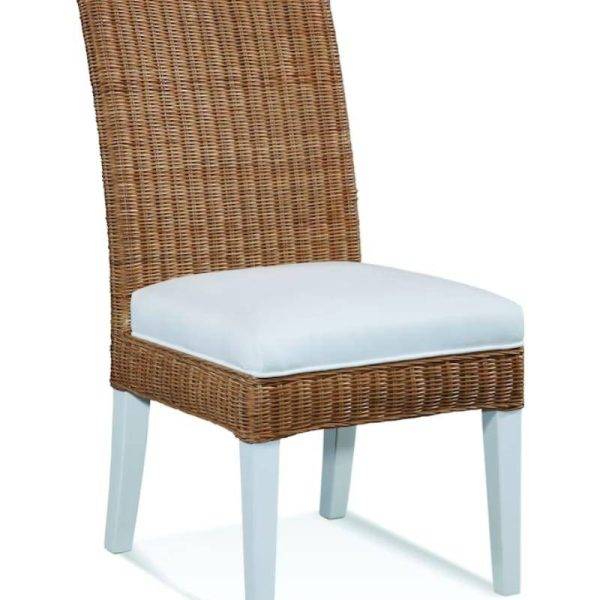 Farm House Dining Side Chairs with Havana Wicker and White Legs