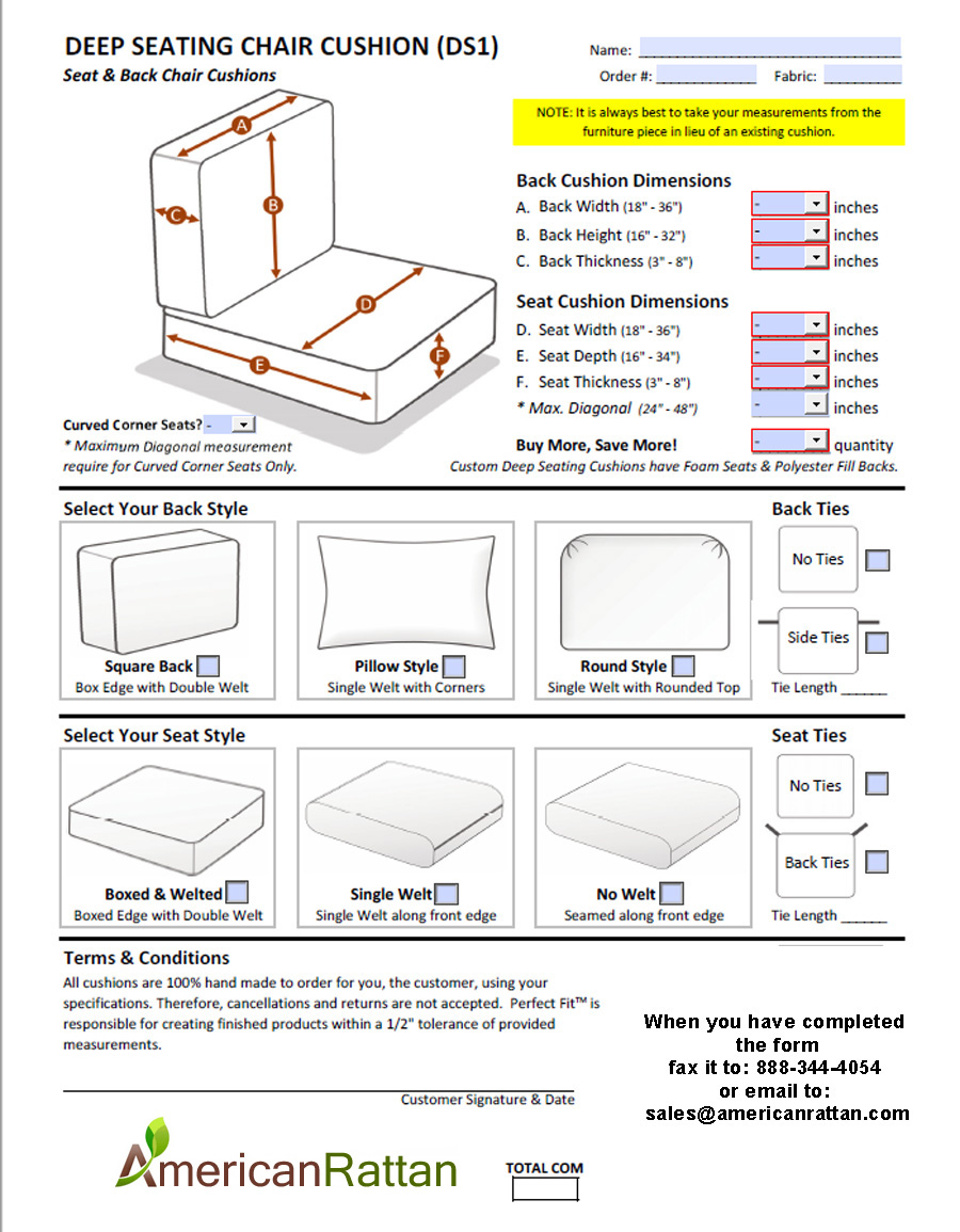 Custom Chair Cushion Order Form