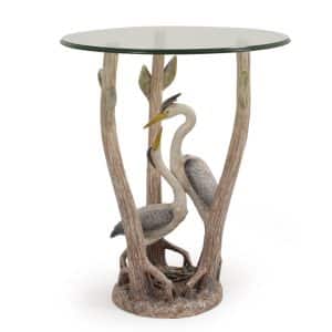 Pair of Herons Hand Painted Resin Coastal Style Side Table