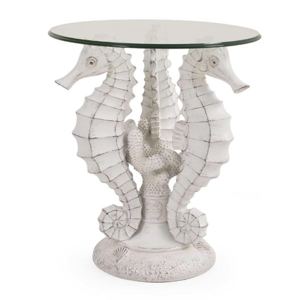 Seahorse Hand Painted Resin Coastal Style Side Table