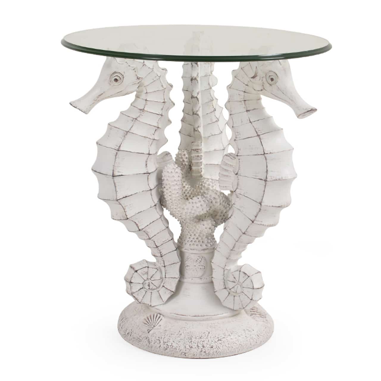 Seahorse Hand Painted Resin Coastal Style Side Table