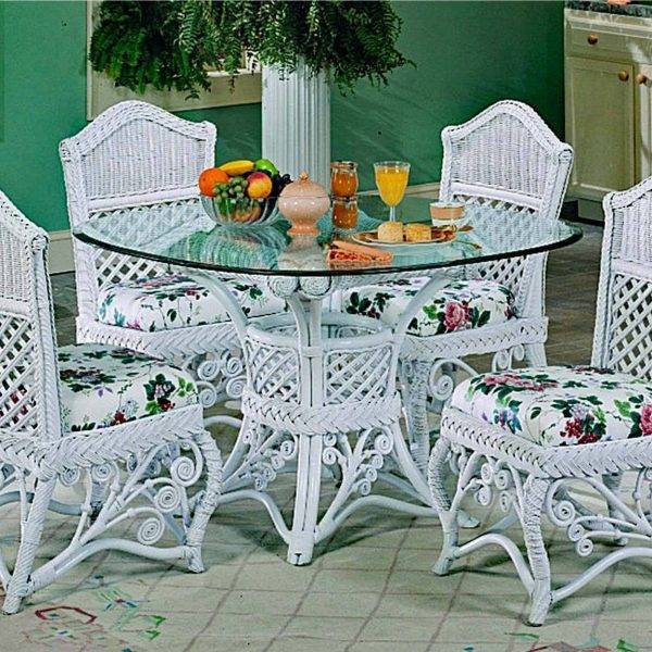 GAZEBO DINING WHITE RATTAN SET WITH SIDE CHAIRS