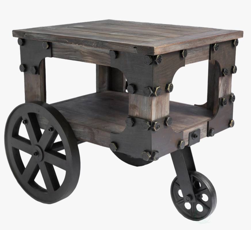 Small Rustic End Table with Storage Shelf and Wheel