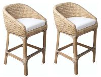 Ceylon Grey Seagrass (Set of 2) Wicker Barstools or Counterstools