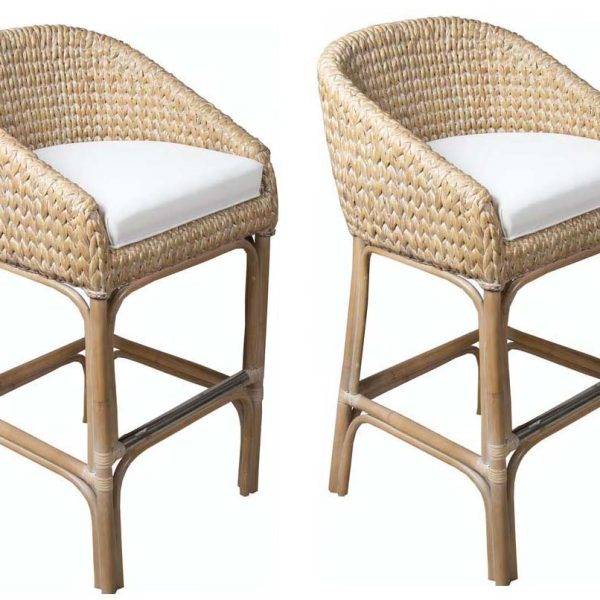 Ceylon Grey Seagrass (Set of 2) Wicker Barstools or Counterstools