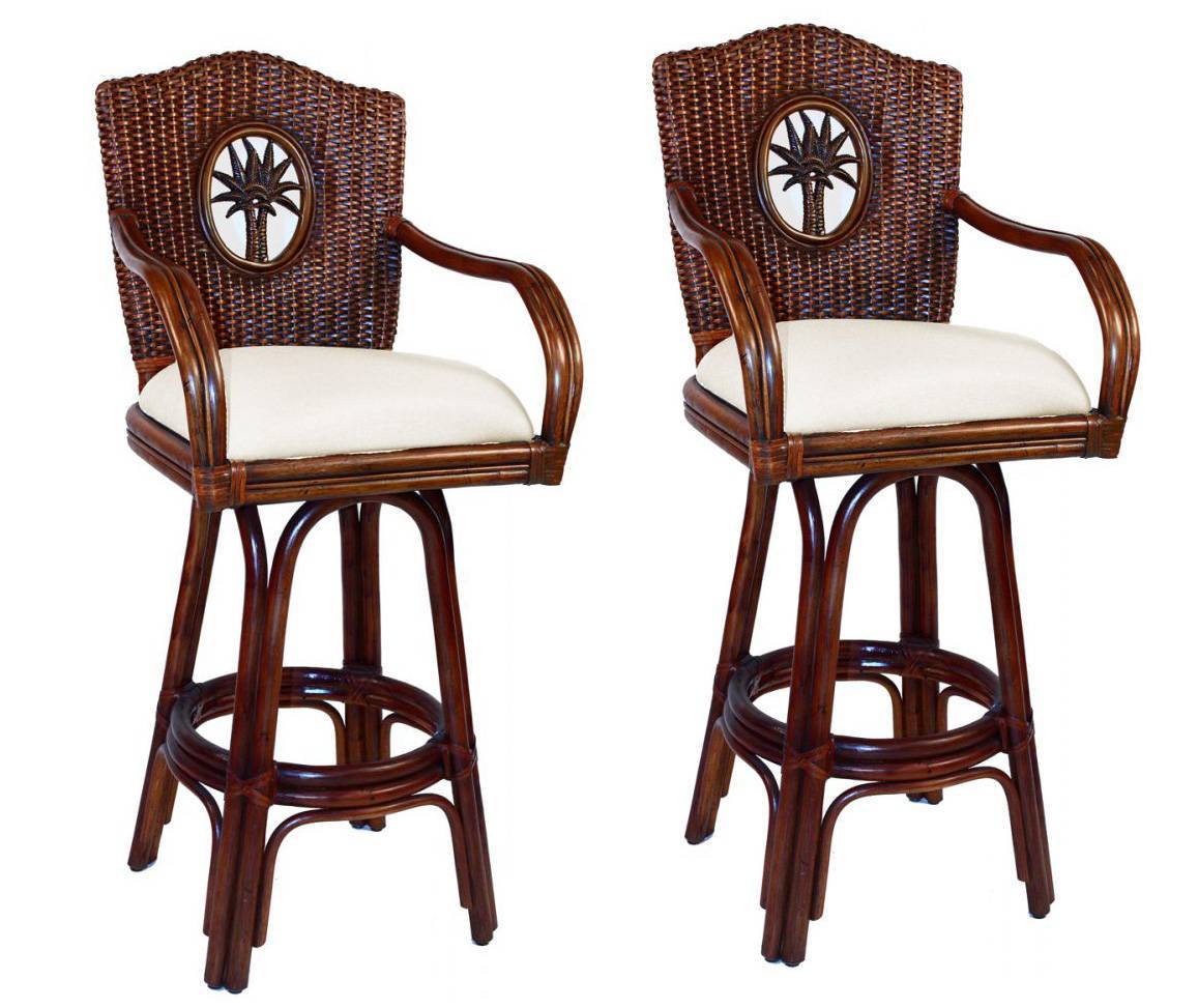 50 SALE Lucaya Rattan Swivel Set of 2 Barstools