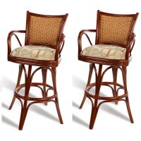 Singapore (Set of 2) Swivel Rattan Barstools or Counterstools by Alexander and Sheriden