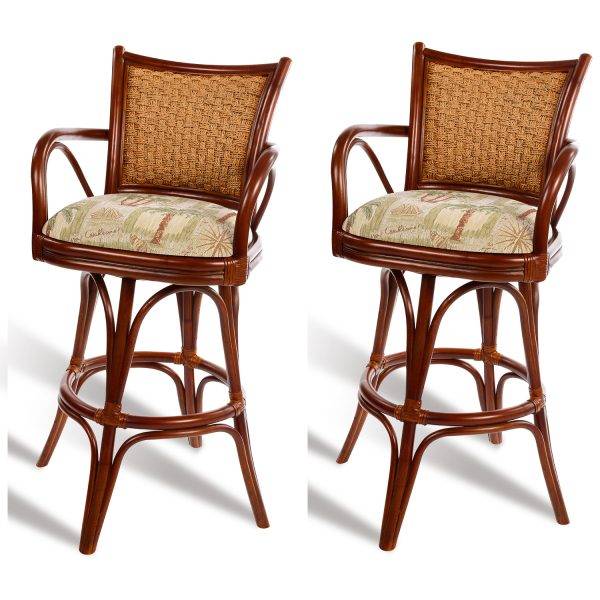 Singapore (Set of 2) Swivel Rattan Barstools or Counterstools by Alexander and Sheriden