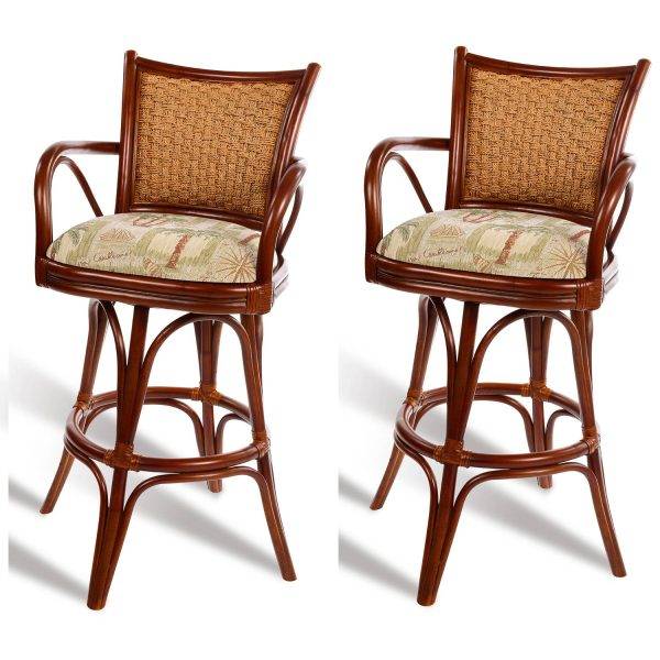 Singapore (Set of 2) Swivel Rattan Barstools or Counterstools by Alexander and Sheriden