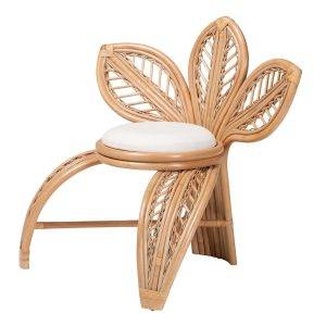 PARI GRESHAM MODERN BOHEMIAN NATURAL RATTAN LEAF ACCENT CHAIR