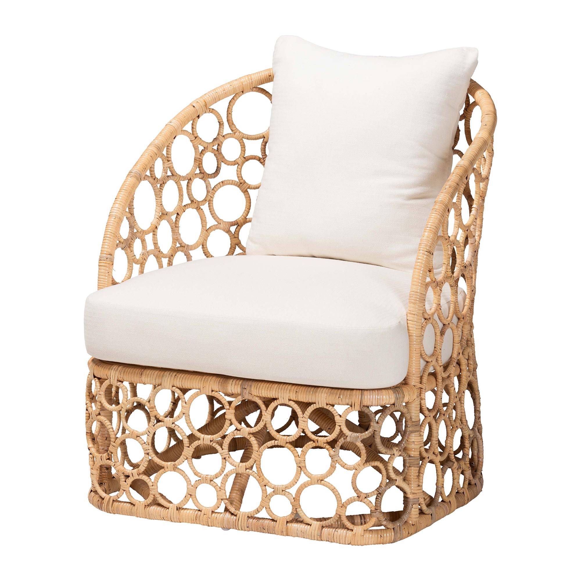 Exotic exuberance arrives in the stunning design of the Prisca accent chair. Made in Indonesia, this bohemian piece consists of handcrafted rattan meticulously arranged by skilled artisans.