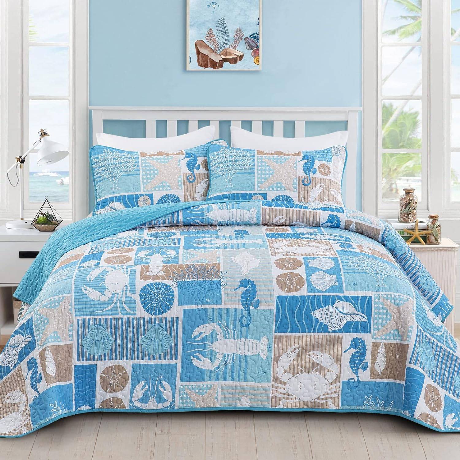 lobster and seahorse quilt set