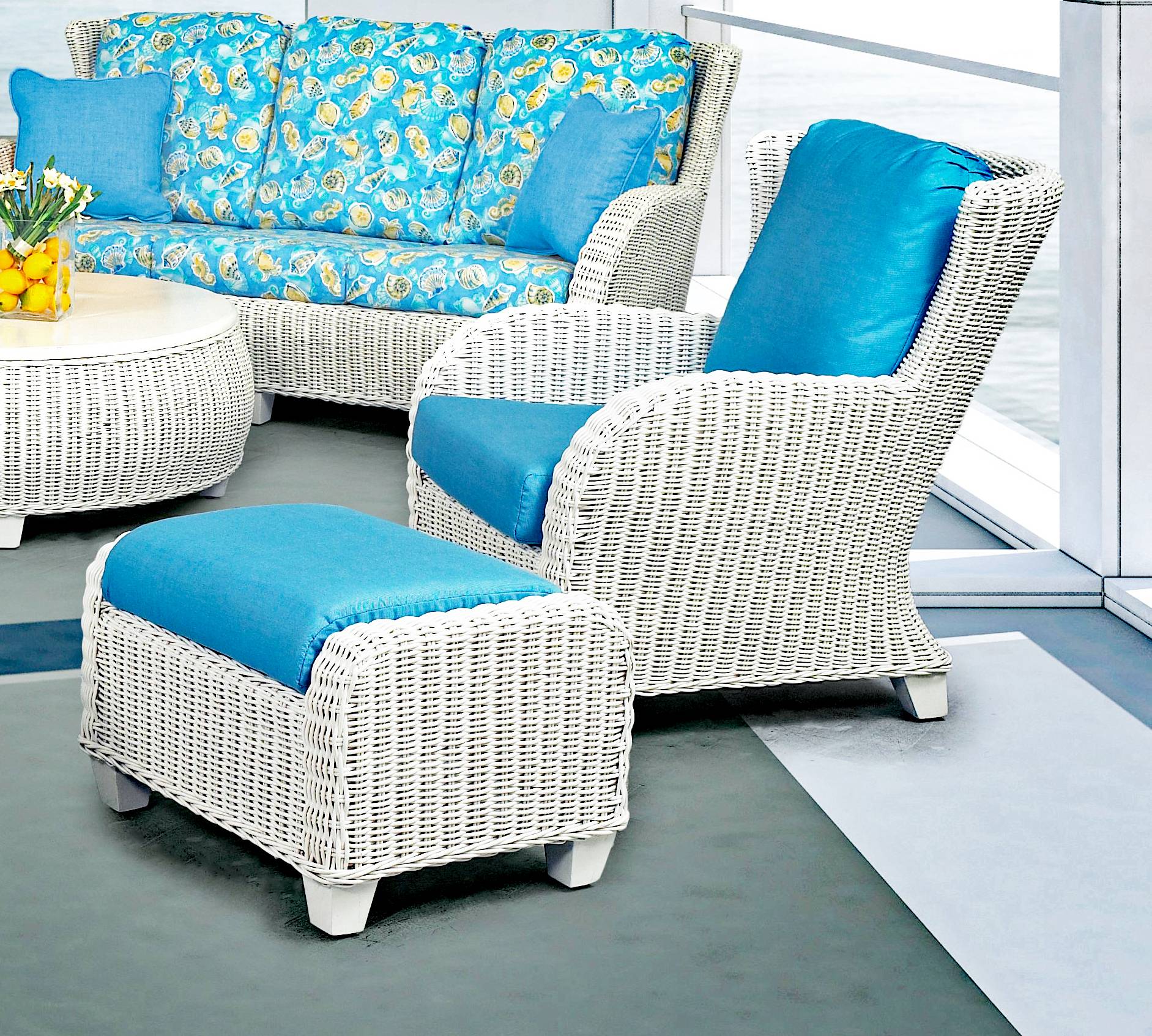 Clarissa lounge chair and ottoman set in white