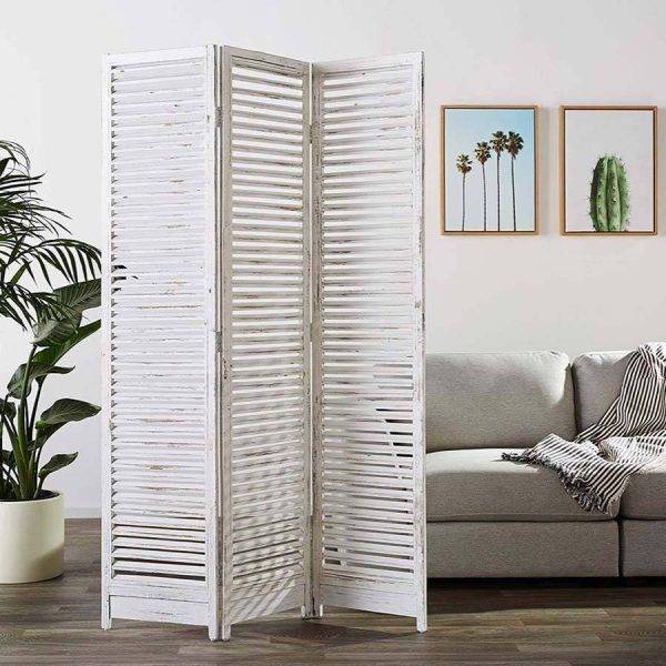 Coastal Villa Bohemian 3 Panel Weathered White Room Divider Screen