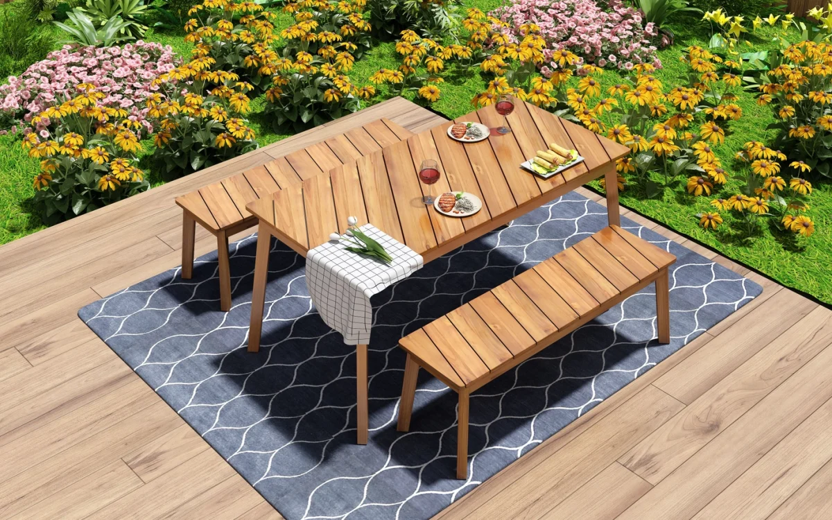 Minnetonka Acacia wood dining set with benches